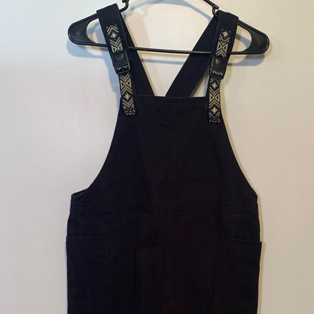 Kavu Black Canvas Overalls with Patterned‎ Straps Size XXS